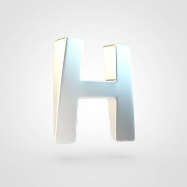 Gümüş harf H büyük harf. Beyaz arka plan üzerinde izole keçeleşmiş gümüş yazı tipinin 3D render.