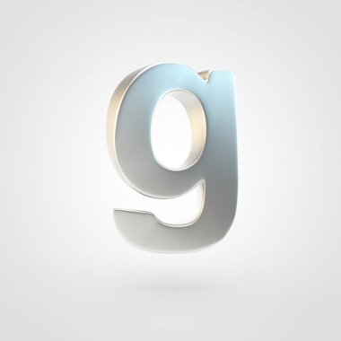 Gümüş harf G küçük harf. Beyaz arka plan üzerinde izole keçeleşmiş gümüş yazı tipinin 3D render.
