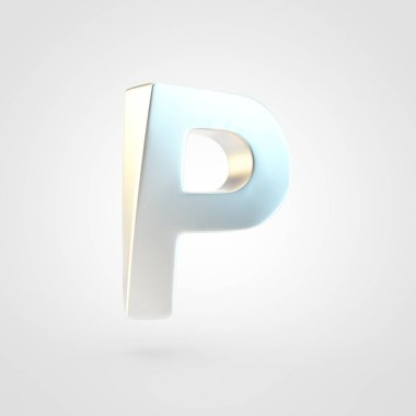 Gümüş harf P büyük harf. Beyaz arka plan üzerinde izole keçeleşmiş gümüş yazı tipinin 3D render.