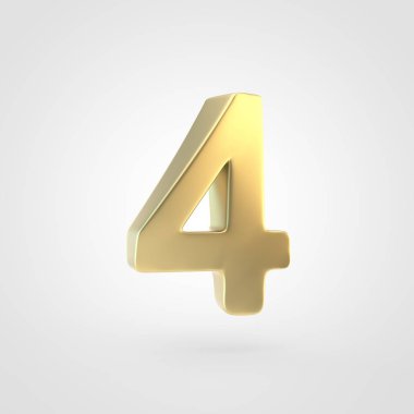 Altın sayı 4. Beyaz arka plan üzerinde izole keçeleşmiş altın yazı tipinin 3D render.