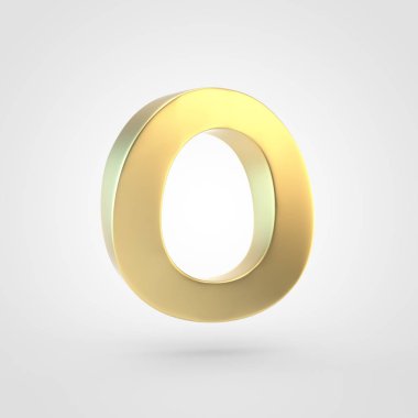 Altın harf O büyük. Beyaz arka plan üzerinde izole keçeleşmiş altın yazı tipinin 3D render.