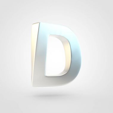 Gümüş harf D büyük harf. Beyaz arka plan üzerinde izole keçeleşmiş gümüş yazı tipinin 3D render.