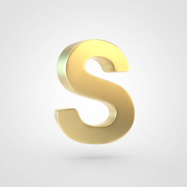 Altın harf büyük harf S. Beyaz arka plan üzerinde izole keçeleşmiş altın yazı tipinin 3D render.