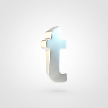 Mektup t küçük gümüş. Beyaz arka plan üzerinde izole keçeleşmiş gümüş yazı tipinin 3D render.