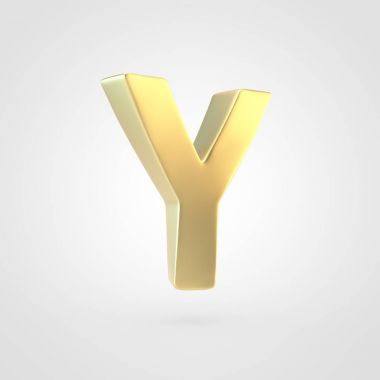 Altın harf büyük harf Y. Beyaz arka plan üzerinde izole keçeleşmiş altın yazı tipinin 3D render.