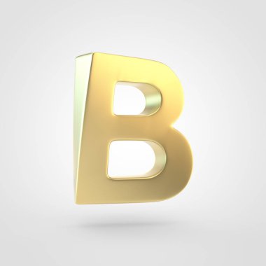 Altın harf B büyük harf. Beyaz arka plan üzerinde izole keçeleşmiş altın yazı tipinin 3D render.