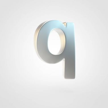 Küçük harf harf q gümüş. Beyaz arka plan üzerinde izole keçeleşmiş gümüş yazı tipinin 3D render.