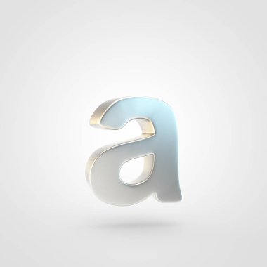 Gümüş bir küçük mektup. Beyaz arka plan üzerinde izole keçeleşmiş gümüş yazı tipinin 3D render.