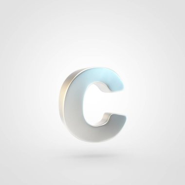 Gümüş harf küçük harf C. Beyaz arka plan üzerinde izole keçeleşmiş gümüş yazı tipinin 3D render.