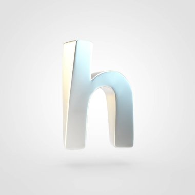 Gümüş harf küçük harf H. Beyaz arka plan üzerinde izole keçeleşmiş gümüş yazı tipinin 3D render.