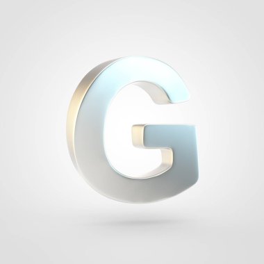 Gümüş harf G büyük harf. Beyaz arka plan üzerinde izole keçeleşmiş gümüş yazı tipinin 3D render.