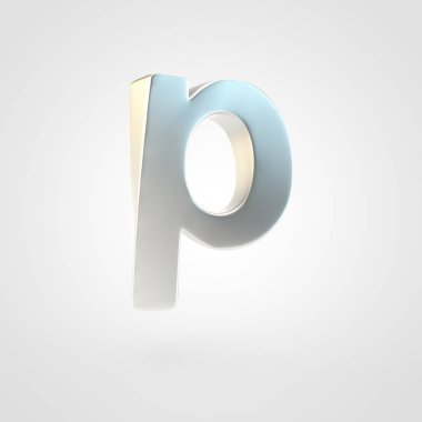 Gümüş harf p küçük. Beyaz arka plan üzerinde izole keçeleşmiş gümüş yazı tipinin 3D render.