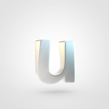 Küçük harf harf u gümüş. Beyaz arka plan üzerinde izole keçeleşmiş gümüş yazı tipinin 3D render.