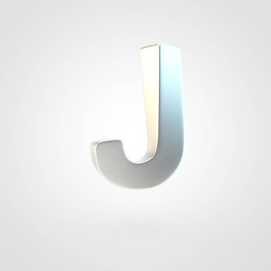 Gümüş harf J büyük harf. Beyaz arka plan üzerinde izole keçeleşmiş gümüş yazı tipinin 3D render.