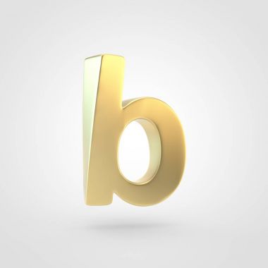 Altın harf B küçük. Beyaz arka plan üzerinde izole keçeleşmiş altın yazı tipinin 3D render.