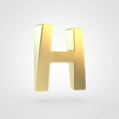 Altın harf H büyük harf. Beyaz arka plan üzerinde izole keçeleşmiş altın yazı tipinin 3D render.