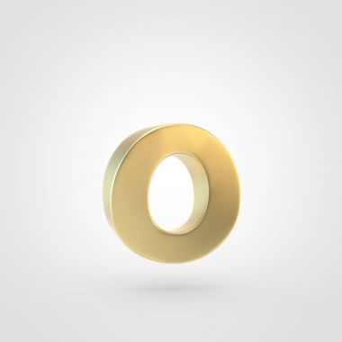 Altın harf o küçük harf. Beyaz arka plan üzerinde izole keçeleşmiş altın yazı tipinin 3D render.