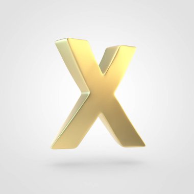 Altın harf X büyük harf. Beyaz arka plan üzerinde izole keçeleşmiş altın yazı tipinin 3D render.