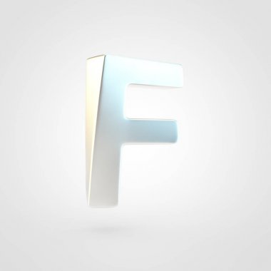 Gümüş harf F büyük harf. Beyaz arka plan üzerinde izole keçeleşmiş gümüş yazı tipinin 3D render.