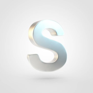 Gümüş harf büyük harf S. Beyaz arka plan üzerinde izole keçeleşmiş gümüş yazı tipinin 3D render.