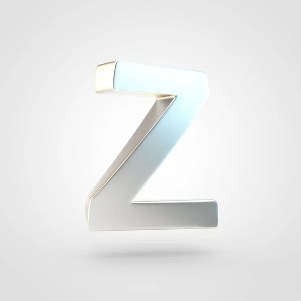 Silver letter Z uppercase. 3D rendering of matted silver font isolated on white background.