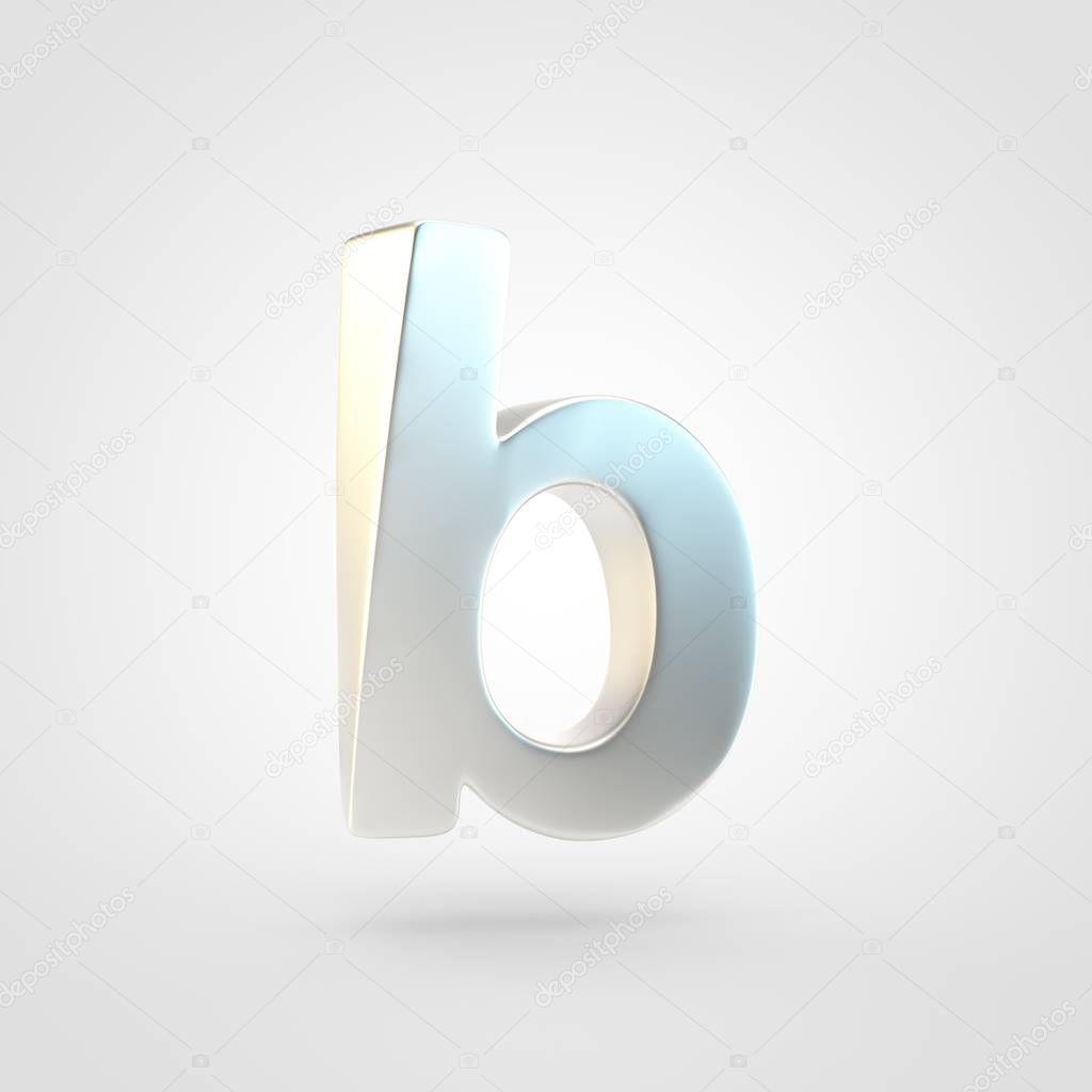 Silver letter B lowercase. 3D rendering of matted silver font isolated on white background.