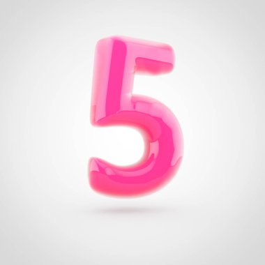 Pembe sayı 5 beyaz arka plan üzerinde izole yumuşak ışıkla dolu.