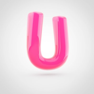 Pembe mektup U büyük yumuşak ışık izole üzerinde beyaz arka plan ile dolu.