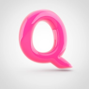 Pembe harf Q büyük yumuşak ışık izole üzerinde beyaz arka plan ile dolu.