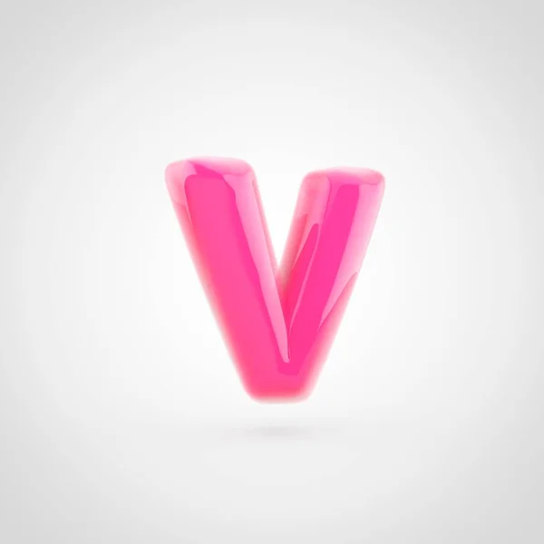 Rózsaszín betű kisbetű V tele lágy fény a elszigetelt fehér háttér. — Stock Fotó
