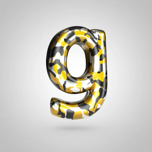 Kleine letter G camouflage met gouden, zilveren en zwarte camouflage patroon geïsoleerd op witte achtergrond. — Stockfoto