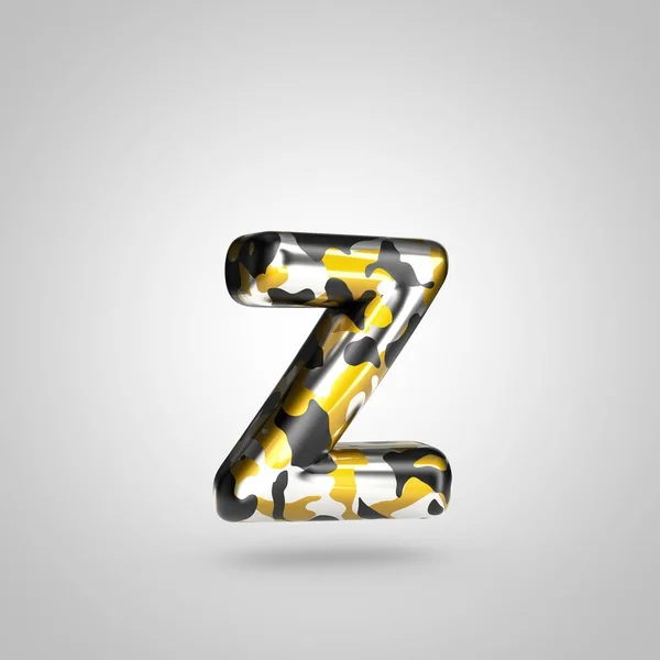 伪装字母 Z 小写与金色, 银色和黑色伪装模式在白色背景下隔离. — 图库照片