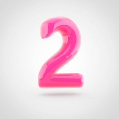 Pembe sayı 2 beyaz arka plan üzerinde izole yumuşak ışıkla dolu.