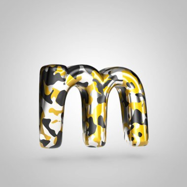 A harfi küçük altın, gümüş ve siyah kamuflaj desenli beyaz arka plan üzerinde izole kamuflaj.