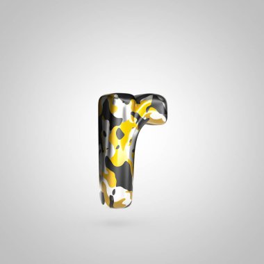 R harfi küçük altın, gümüş ve siyah kamuflaj desenli beyaz arka plan üzerinde izole kamuflaj.