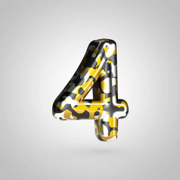 Camouflage numero 4 con motivo mimetico dorato, argento e nero isolato su sfondo bianco . — Foto Stock