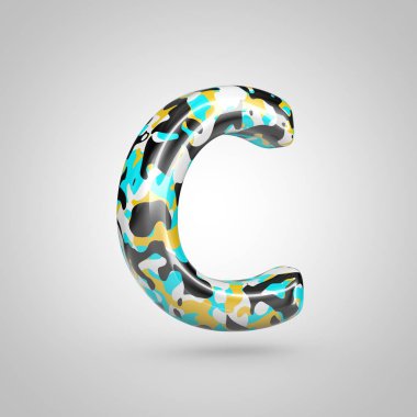 Beyaz arka plan üzerinde izole Matallic kamuflaj harf büyük harf C.