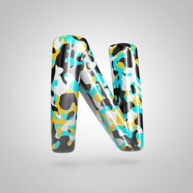 Camgöbeği harf N büyük beyaz arka plan üzerinde izole kamuflaj.