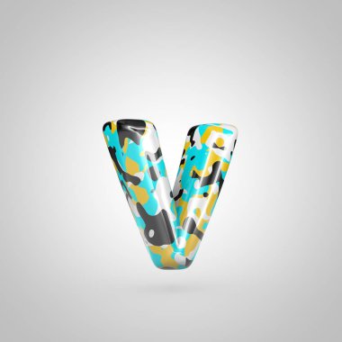 Beyaz arka plan üzerinde izole harf V küçük kamuflaj.