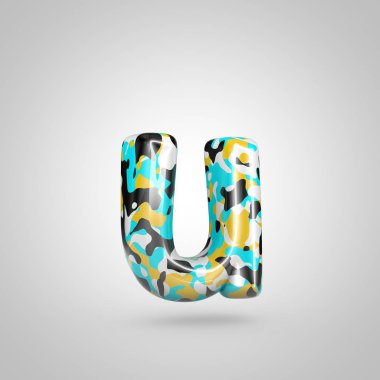 U harfi küçük beyaz arka plan üzerinde izole kamuflaj.
