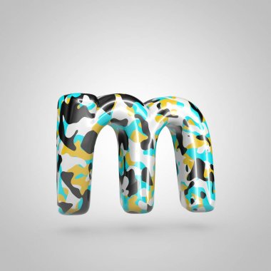 Mavi mektup M küçük beyaz arka plan üzerinde kamuflaj.