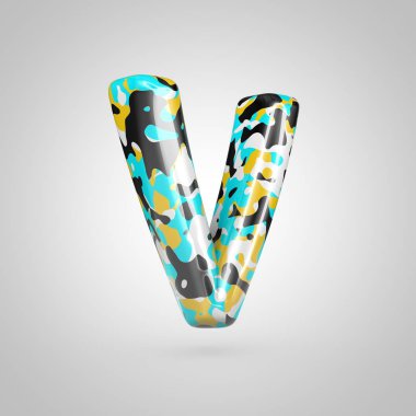 Harf V mavi, siyah ve sarı renklerde büyük kamuflaj.