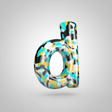 Parlak kamuflaj D harfi küçük beyaz arka plan üzerinde izole.