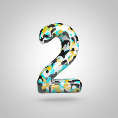 3d sayı 2 beyaz arka plan üzerinde izole kamuflaj.