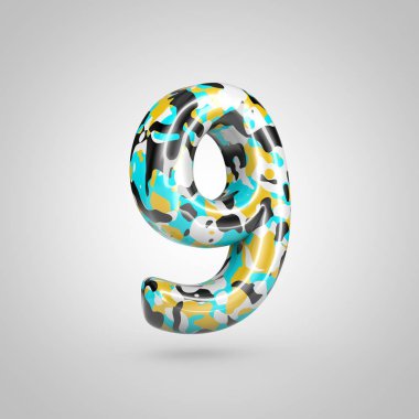 Glint sayı 9 beyaz arka plan üzerinde izole kamuflaj.