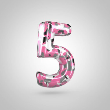 Beyaz arka plan üzerinde izole sayı 5 kamuflaj.
