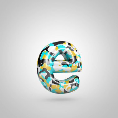 Parlak kamuflaj E harfi küçük beyaz arka plan üzerinde izole.