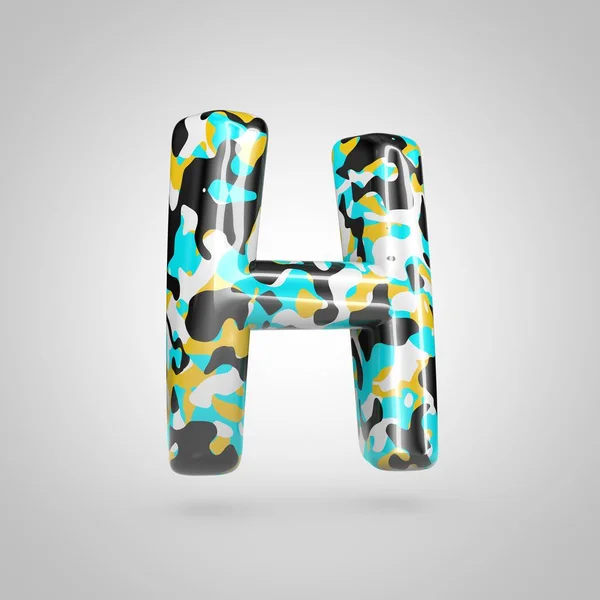 Volume camouflage letter H uppercase isolated on white background.
