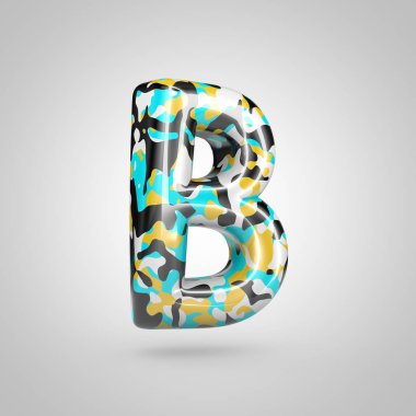 Beyaz arka plan üzerinde izole Matallic kamuflaj harf büyük harf B.