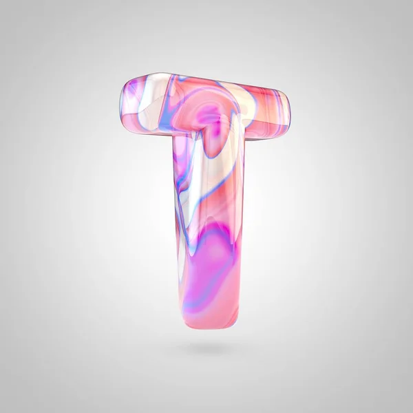 Glänsande holografiska rosa bokstaven T — Stockfoto